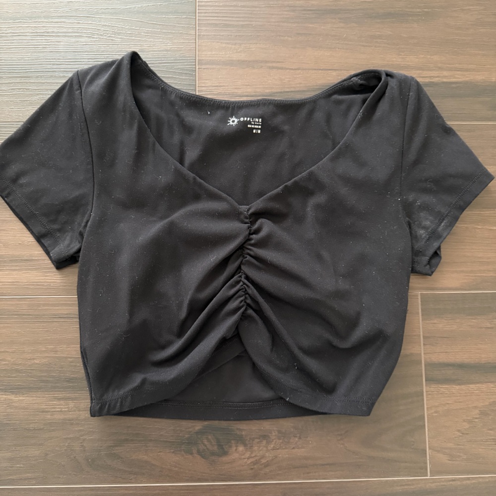 Aerie Black Ruched Crop Bra Top